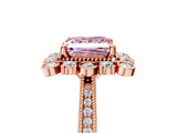 Rose gold Fancy Pink Princess  Halo Milgrain Pave Diamond Ring with Four-Prong Setting 5