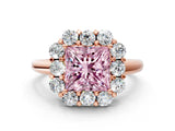 Rose gold Fancy Pink Princess  Halo Milgrain Solitaire with Bezel Set Side Stones and Pave Band_31