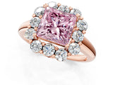 Rose gold Fancy Pink Princess  Halo Milgrain Solitaire with Bezel Set Side Stones and Pave Band_32