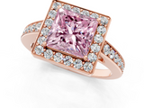 Rose gold Fancy Pink Princess  Halo Pavé Diamond Engagement Ring with Bezel Setting_1