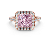 Rose gold Fancy Pink Princess  Halo Pavé Diamond Engagement Ring with Four-Prong Setting_3