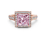 Rose gold Fancy Pink Princess  Halo Pavé Diamond Engagement Ring with Four-Prong Setting_31