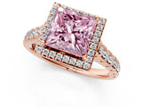 Rose gold Fancy Pink Princess  Halo Pavé Diamond Engagement Ring with Four-Prong Setting_32