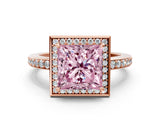 Rose gold Fancy Pink Princess  Halo Pave Band Solitaire Ring with Prong Setting_29
