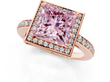 Rose gold Fancy Pink Princess  Halo Pave Band Solitaire Ring with Prong Setting_30