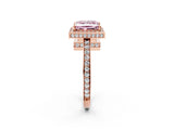 Rose gold Fancy Pink Princess  Halo Pave Band Solitaire Ring with Prong Setting_31