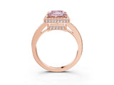 Rose gold Fancy Pink Princess  Halo Pave Band Solitaire Ring with Prong Setting_32