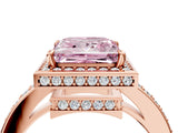 Rose gold Fancy Pink Princess  Halo Pave Band Solitaire Ring with Prong Setting_33