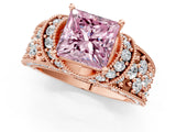 Rose gold Fancy Pink Princess  Halo Pave Diamond Engagement Ring with Milgrain Detailing_31