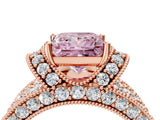 Rose gold Fancy Pink Princess  Halo Pave Diamond Engagement Ring with Milgrain Detailing_34