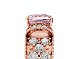 Rose gold Fancy Pink Princess  Halo Pave Diamond Engagement Ring with Milgrain Detailing_35