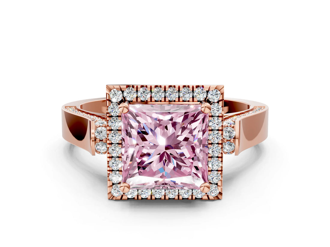 Rose gold Fancy Pink Princess  Halo Pave Split Shank Prong Setting Ring_26