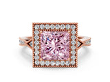 Rose gold Fancy Pink Princess  Halo Round Diamond Milgrain Pave Engagement Ring_3