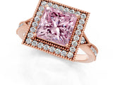 Rose gold Fancy Pink Princess  Halo Round Diamond Milgrain Pave Engagement Ring_4