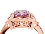 Rose gold Fancy Pink Princess  Halo Round Diamond Milgrain Pave Engagement Ring_7