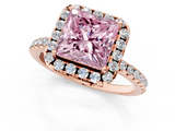 Rose gold Fancy Pink Princess  Halo Round Diamond Pavé Band Four-Prong Ring_4