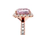 Rose gold Fancy Pink Princess  Halo Round Diamond Pavé Band Four-Prong Ring_8