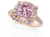 Rose gold Fancy Pink Princess  Halo Round Diamond Pave Band with Four-Prong Setting_40