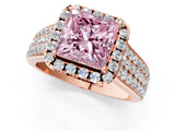 Rose gold Fancy Pink Princess  Halo Round Diamond Pave Band with Prong Setting 1
