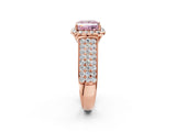 Rose gold Fancy Pink Princess  Halo Round Diamond Pave Band with Prong Setting 2
