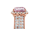 Rose gold Fancy Pink Princess  Halo Round Diamond Pave Band with Prong Setting 5