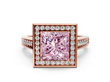 Rose gold Fancy Pink Princess  Halo Solitaire Diamond Ring with Pave Band and Bezel Setting_29