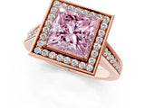 Rose gold Fancy Pink Princess  Halo Solitaire Diamond Ring with Pave Band and Bezel Setting_30