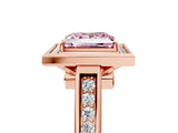 Rose gold Fancy Pink Princess  Halo Solitaire Diamond Ring with Pave Band and Bezel Setting_34