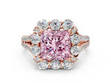 Rose gold Fancy Pink Princess  Halo Split Shank Diamond Engagement Ring with Pave Band and Four-Prong Setting