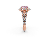 Rose gold Fancy Pink Princess  Halo Split Shank Diamond Engagement Ring with Pave Band and Four-Prong Setting_2