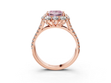 Rose gold Fancy Pink Princess  Halo Split Shank Diamond Engagement Ring with Pave Band and Four-Prong Setting_3