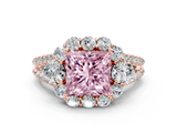 Rose gold Fancy Pink Princess  Halo Split Shank Diamond Engagement Ring with Prong Setting