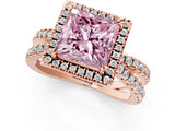 Rose gold Fancy Pink Princess  Halo Split Shank Diamond Ring with Pavé Setting_27
