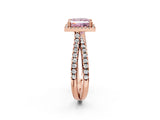 Rose gold Fancy Pink Princess  Halo Split Shank Diamond Ring with Pavé Setting_28