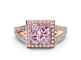 Rose gold Fancy Pink Princess  Halo Split Shank Pave Diamond Ring with Four-Prong Setting_29