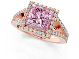 Rose gold Fancy Pink Princess  Halo Split Shank Pave Diamond Ring with Four-Prong Setting_30