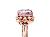 Rose gold Fancy Pink Princess  Halo Split Shank Pave Diamond Ring with Petal Prong Setting_25