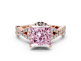Rose gold Fancy Pink Princess  Halo Twist Band Solitaire Prong Setting Ring