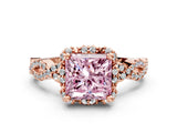 Rose gold Fancy Pink Princess  Halo Twist Band Solitaire Ring with Six-Prong Setting_32