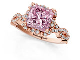 Rose gold Fancy Pink Princess  Halo Twist Band Solitaire Ring with Six-Prong Setting_33