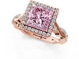 Rose gold Fancy Pink Princess  Halo Twist Band Solitaire Ring_1