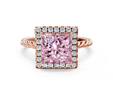 Rose gold Fancy Pink Princess  Halo Twisted Band Four-Prong Diamond Ring
