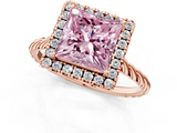 Rose gold Fancy Pink Princess  Halo Twisted Band Four-Prong Diamond Ring_1