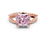Rose gold Fancy Pink Princess  Halo Twisted Band Four-Prong Ring_32