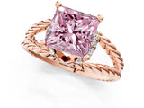 Rose gold Fancy Pink Princess  Halo Twisted Band Four-Prong Ring_33