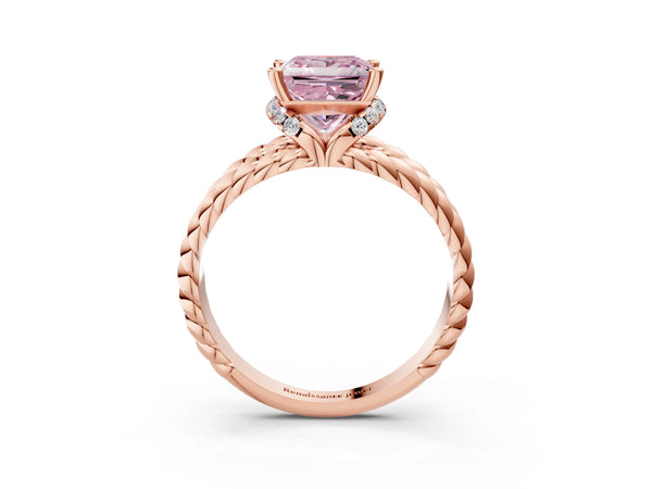 Rose gold Fancy Pink Princess  Halo Twisted Band Four-Prong Ring
