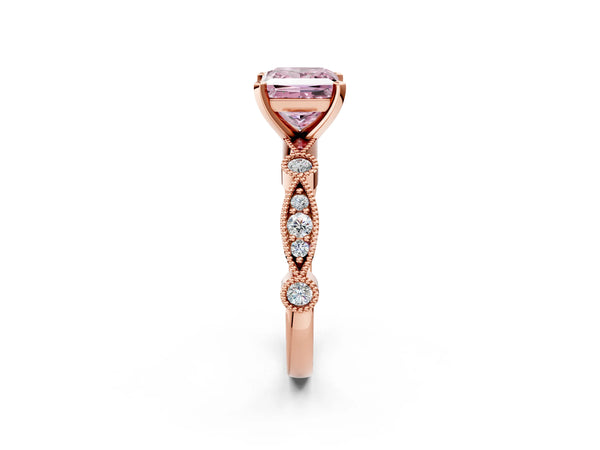 Rose gold Fancy Pink Princess  Milgrain Bezel Diamond Engagement Ring with Solitaire Prong Setting