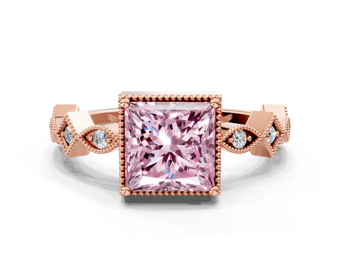 Rose gold Fancy Pink Princess  Milgrain Marquise Diamond Twist Band Ring_63