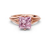 Rose gold Fancy Pink Princess  Solitaire Beaded Band Six-Prong Setting