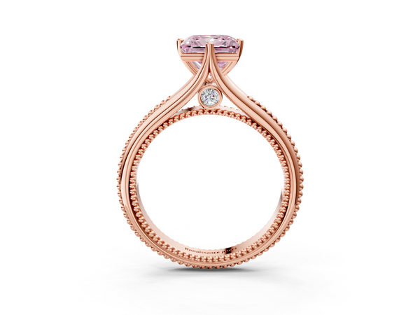 Rose gold Fancy Pink Princess  Solitaire Beaded Band Six-Prong Setting